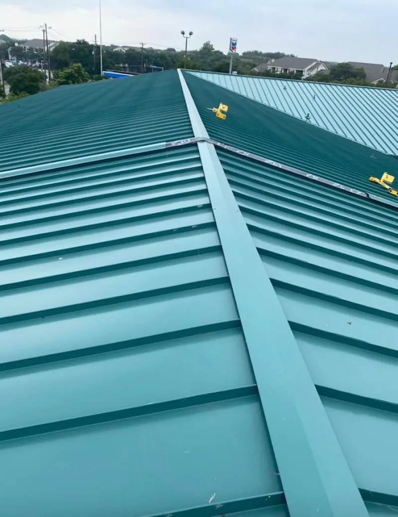 Green commercial metal roof ridge and valley for Metal Roof Repair in Hempstead